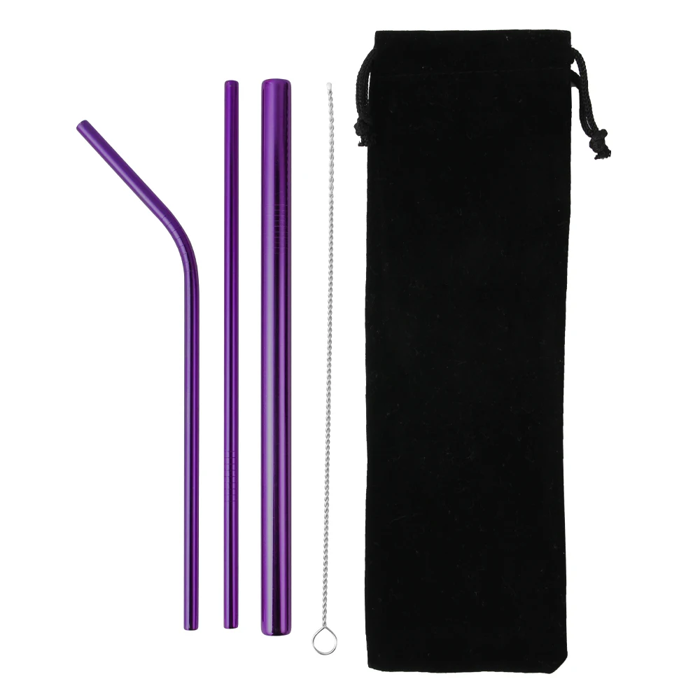 3Pcs-Purple Эко-дружественных соломинкой многоразовые Нержавеющая сталь металлическая соломинка Управление по санитарному надзору за качеством пищевых продуктов и медикаментов-одобренный Bpa с щеточка для чистки Портативный мешок 3/8/14 шт - Цвет: 3Pcs-Purple