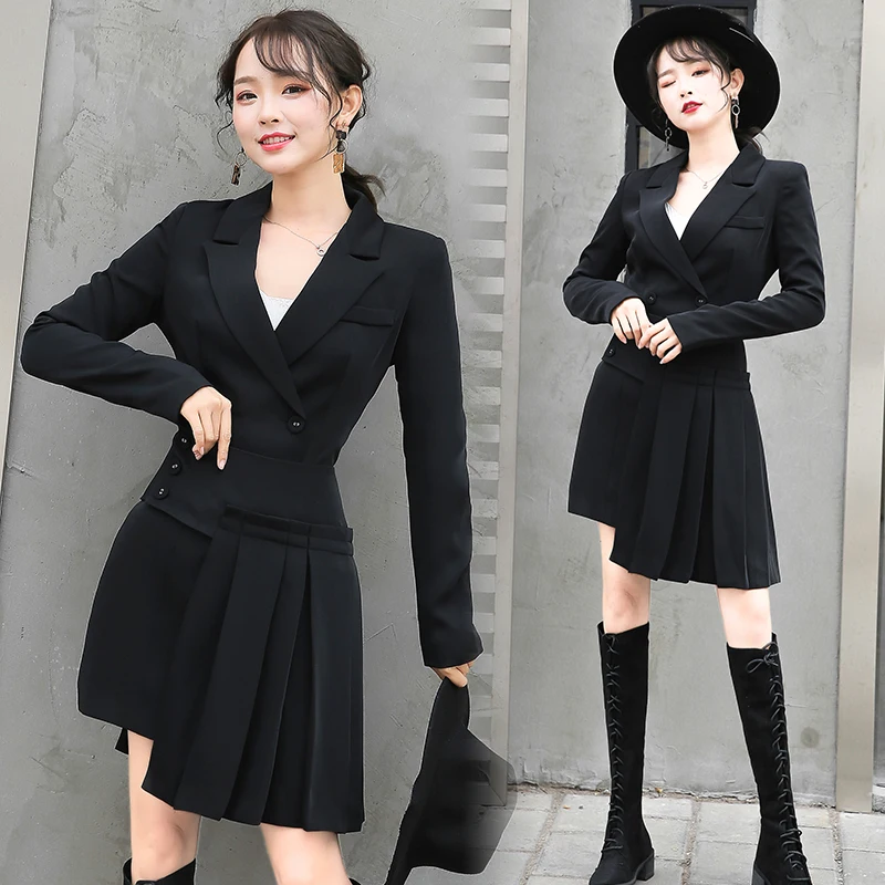 Женские костюмы с юбкой блейзер длинным рукавом и юбка комплект из двух