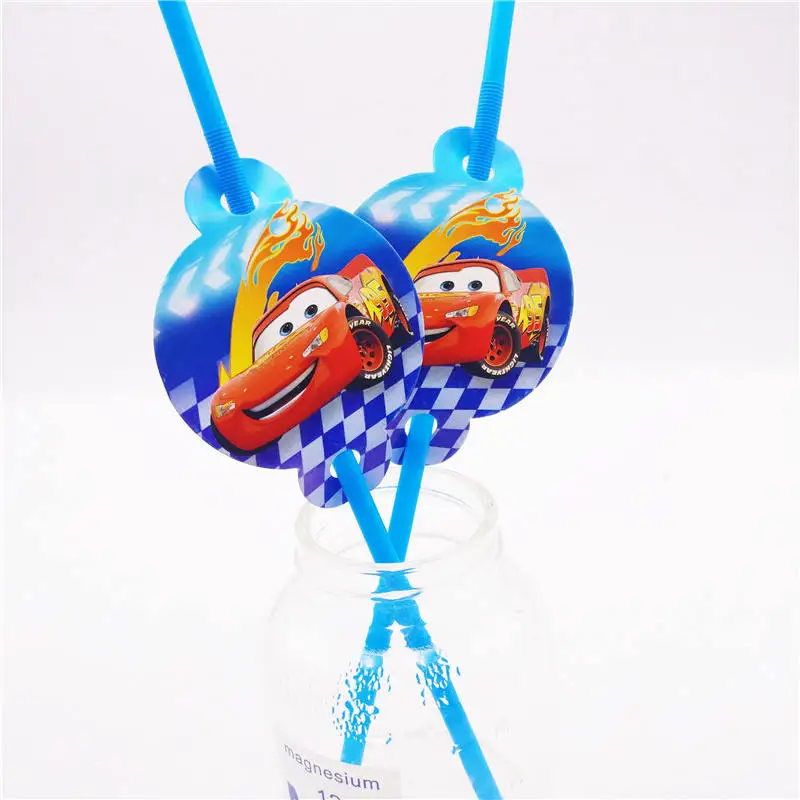 Straws 10pcs 24 шт./компл. Lightning Mcqueen со вставленной картой продукция изображение декорирование тортов капкейк Палочки малыш День рождения украшения свадебные сувениры - Цвет: Straws 10pcs