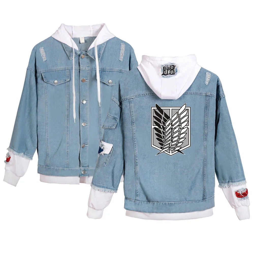 

Attack on Titan Jeans Jacket Scout Regiment Cosplay Denim Jacket Autumn Eren Jager Hooded Anime Sweatshirt Outwear