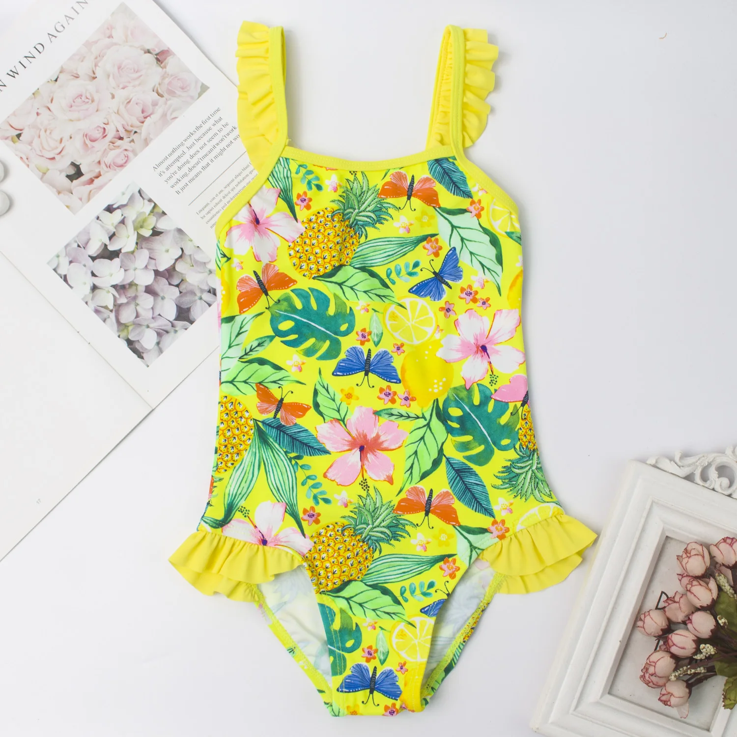 2020 цветочный Falbala Цельный купальник для девочек детская пляжная одежда мульти