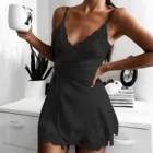 Ночная рубашка женская кружевная, шелковая атласная ночная сорочка без рукавов, с V-образным вырезом, ночная сорочка, размера плюс 3XL, 2021