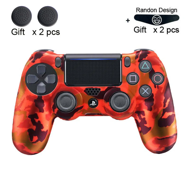 Мягкий гибкий силиконовый чехол, защитный чехол для Playstation 4 PS4 Pro Slim, светодиодный светильник, наклейка, 2 шт., ручка+ светодиодный чехол - Цвет: red Camo