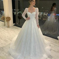 bohemian wedding dress 2022 long sleeve sweetheart a line lace up back bridal gowns charming for women robe de mariee backless