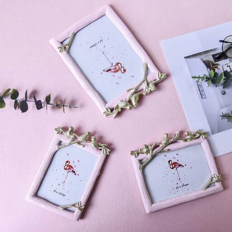 Фоторамка в скандинавском стиле с золотой птицей розовая рамка для фото декора 6