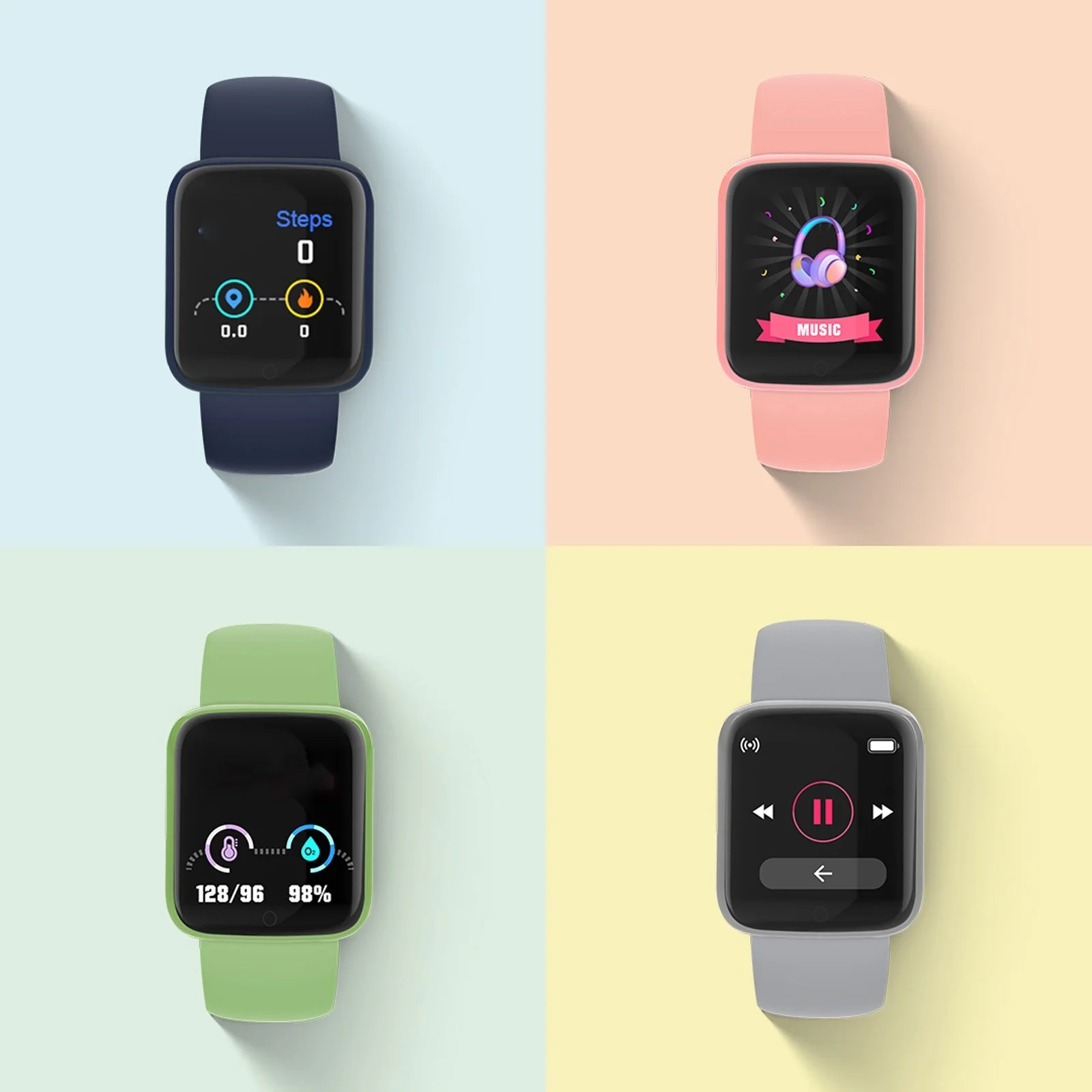 

10Pcs 2021 Latest Y68 D20 Smartwatch Macaron Colors Sports Smart Clock Set Photo Sleep Fitness Tracker Report Memory 1.44 inch