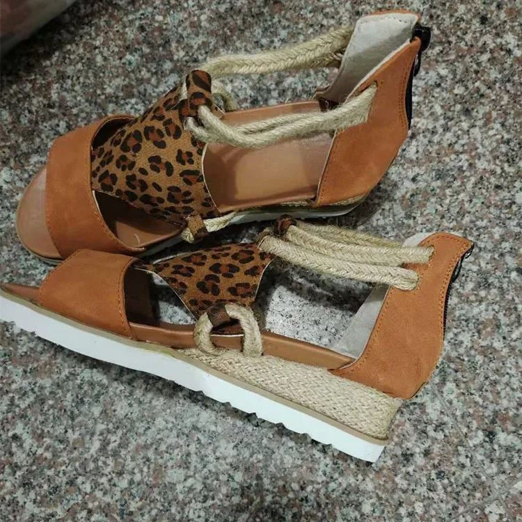 

Whnb Sandals Women's Wedge Heel Open Toe Fish Mouth Foreign Trade Roman Style Sandals Shoes Flock Zipper Plus Size Shoes Women