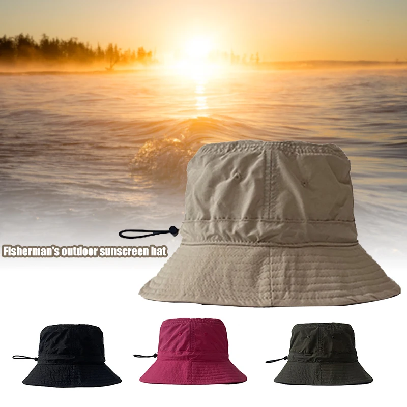 

Fisherman Hat Men and Women Street Summer Sunscreen Sun Hat Outdoor Wild Drawstring Flat Top Basin Hat A66