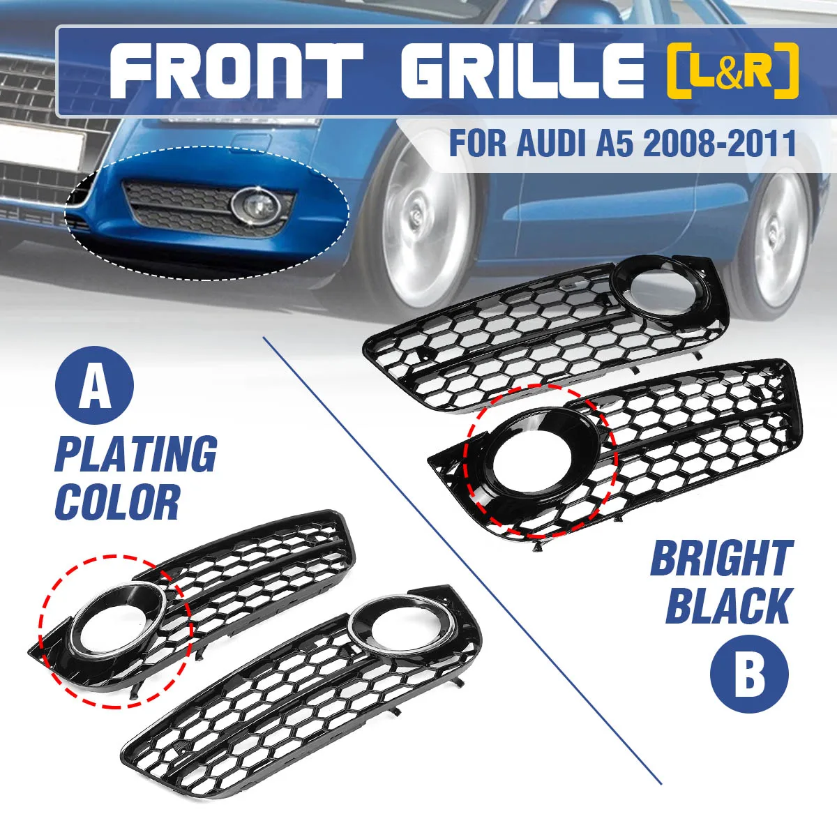 

Новинка, 2 шт., противотуманные фары для переднего бампера автомобиля, решетка для гриля, сетка, ячеистая Шестигранная для Audi A5 Coupe/Sportback 08-11, кабриолета 10-11