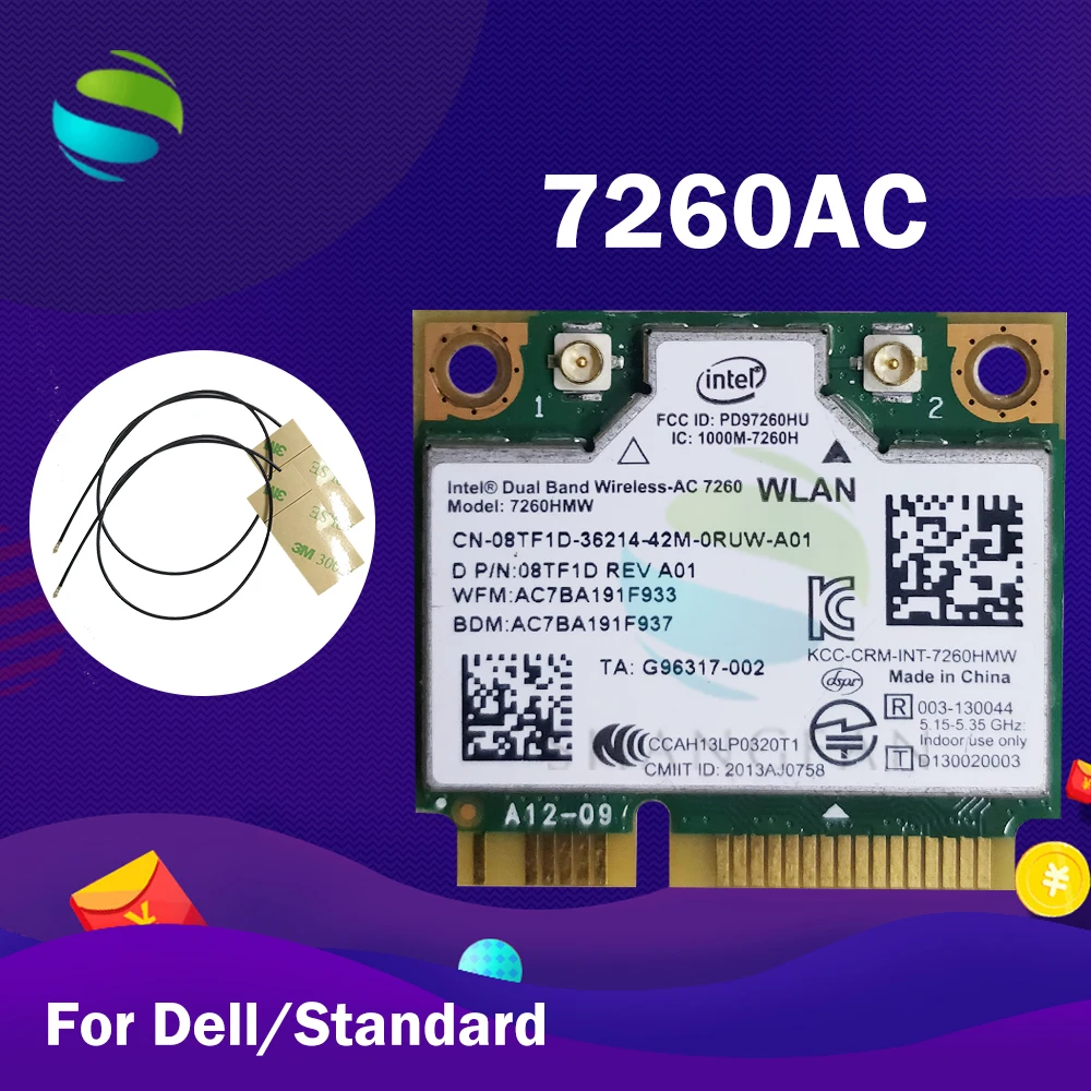 AC карта для intel Dual Band Wireless AC7260 7260HMW 7260AC 7260HMWAC 7260.NGWG.867Mbps + BT4.0 half Mini PCI e беспроводная Wi