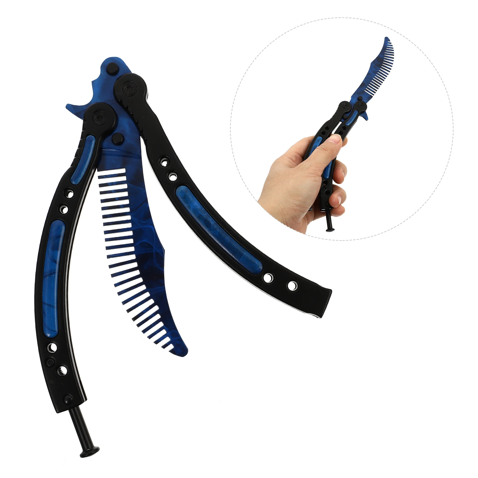 

Metal Stainless Steel Practice Training Butterfly Comb Barber Training Cutter Folding Cutter For Outdoor Camping Dull Tool