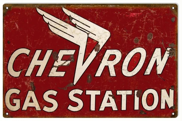 Chevron Gas Station Sign Garage Art Signs Aged Chevron Gas Station Sign Gas Station Metal Sign Decor Tin Sign