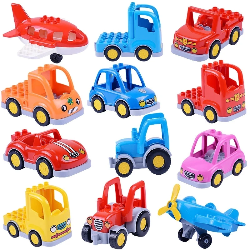 

Cartoon Car Building Blocks Truck Tractor Airplane Accessories City Big Size Bricks Compatible Brand Children Friends Boys Toy