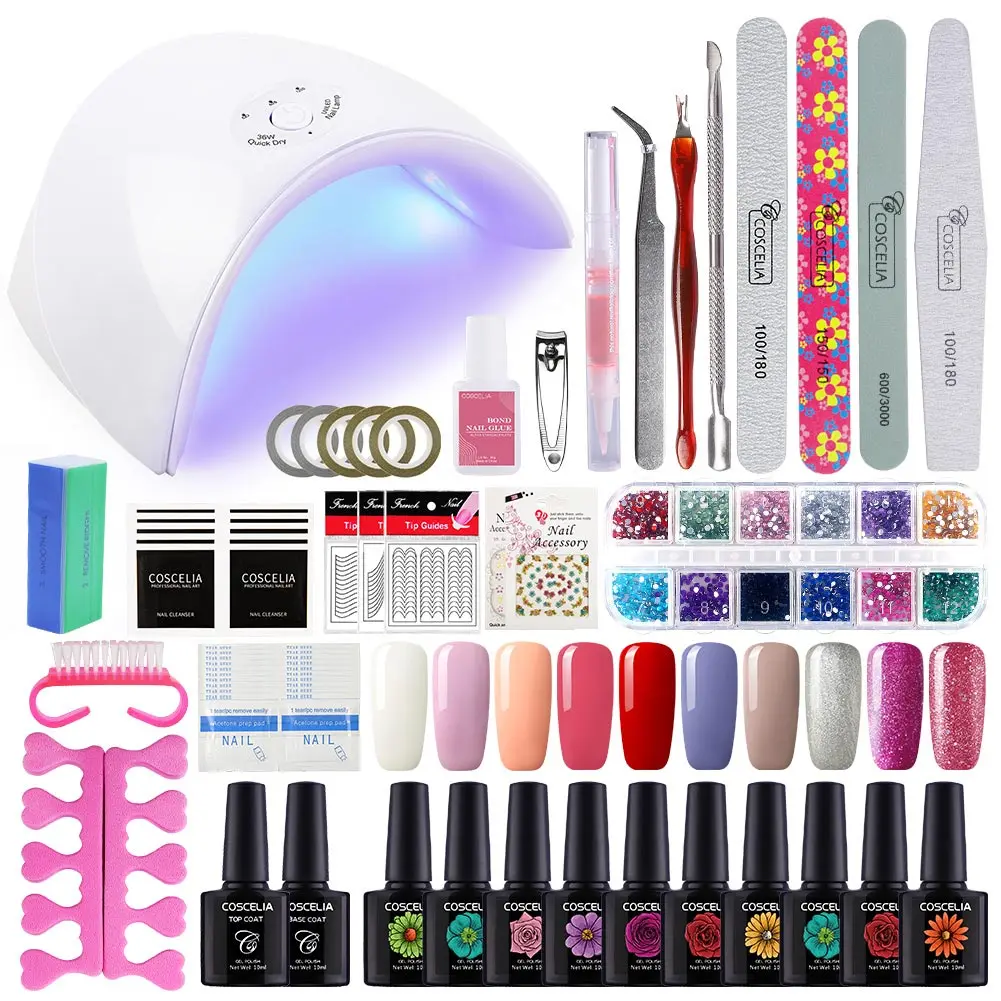 Nail Set 03 Набор сушильных ламп для ногтей COSCELIA, Гель-лак для ногтей с профессиональным сверлом для ногтей, набор инструментов для маникюра, 10 цветов - Цвет: Nail Set 03