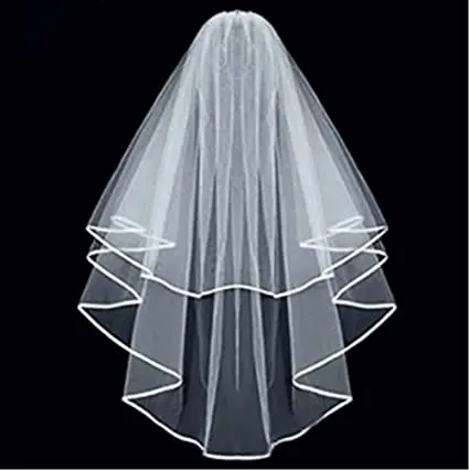 

White Double Ribbon Edge Center Cascade Bridal Wedding Veil with Comb