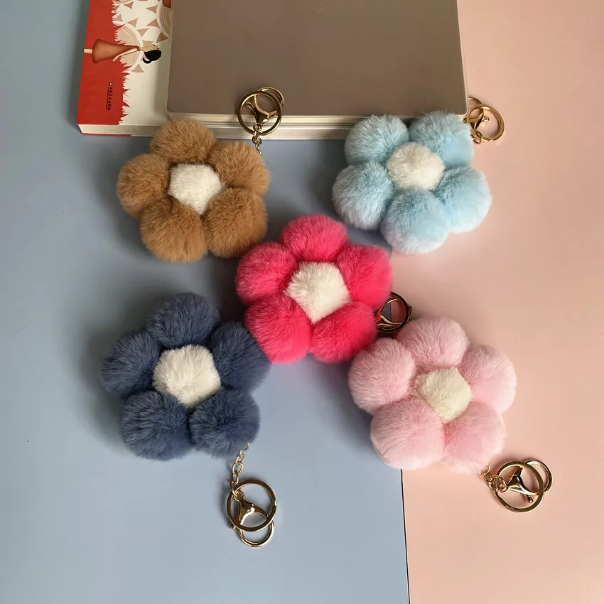 

Hair Ball Keychain Creative Cute Plush Flower Bag Pendant Mobile Phone Accessories Car Key Chain Gift Diy Keychain Accessories