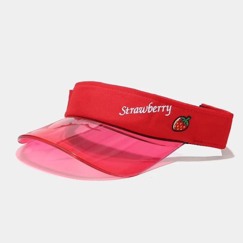 

2021 New Style Summer Sun Hat Women Fruit Color Transparent Empty Top Plastic PVC Sunshade Hats Visor Caps Bicycle Sun Caps