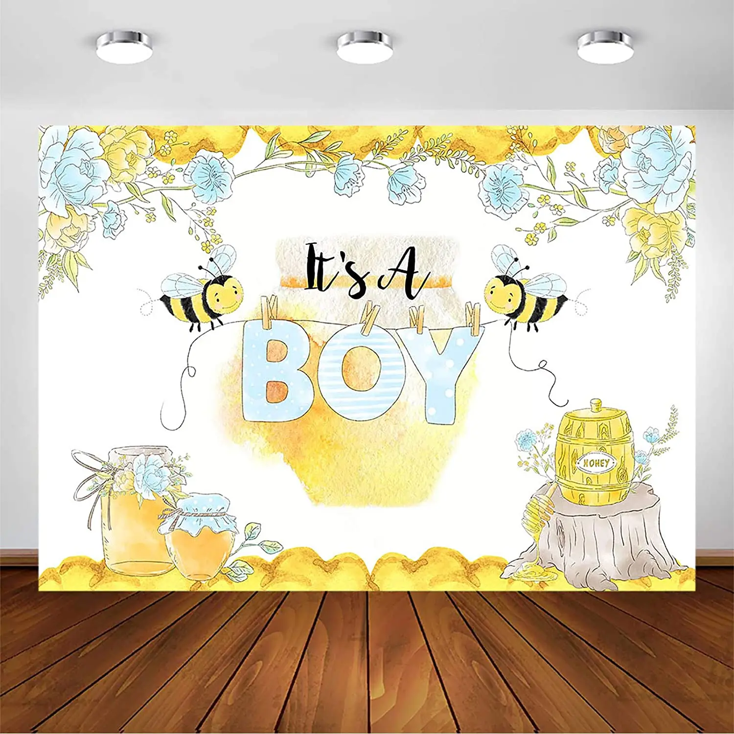 Honeycomb Bee Baby Shower Backdrop for Boy Honey Bee Day It's A Boys Baby Shower Party Photoshoot Photography Background