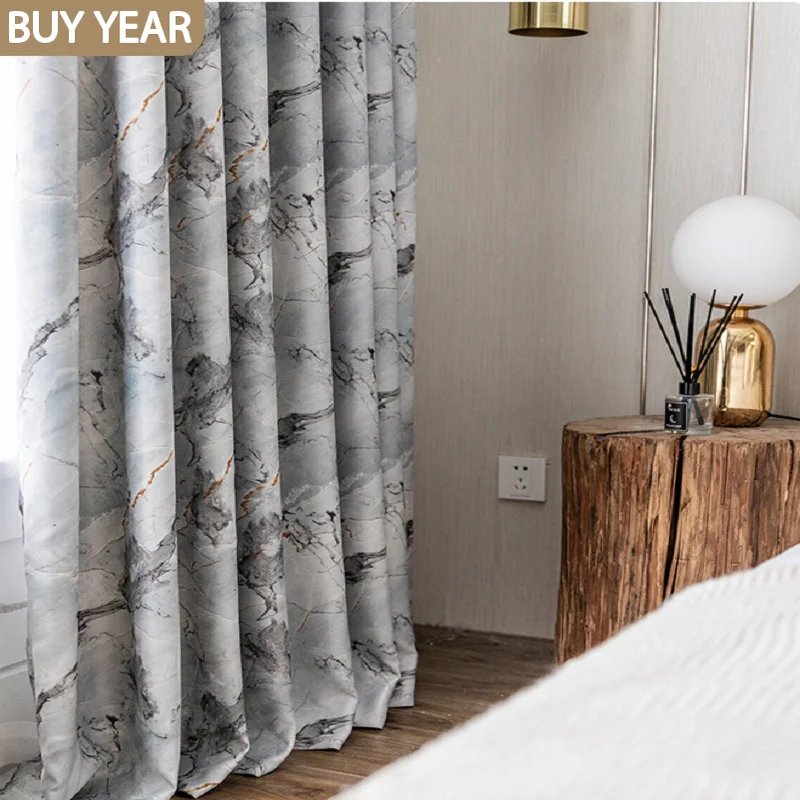 

Modern Curtains for Living Dining Room Bedroom Marble Graphic Double-sided Light Printed Fabric French Window Home