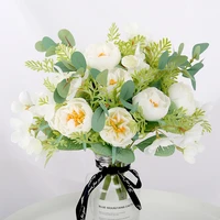 5 heads white roses artificial flowers peony high quality for wedding home decoration pink fake flowers mariage bride bouquet