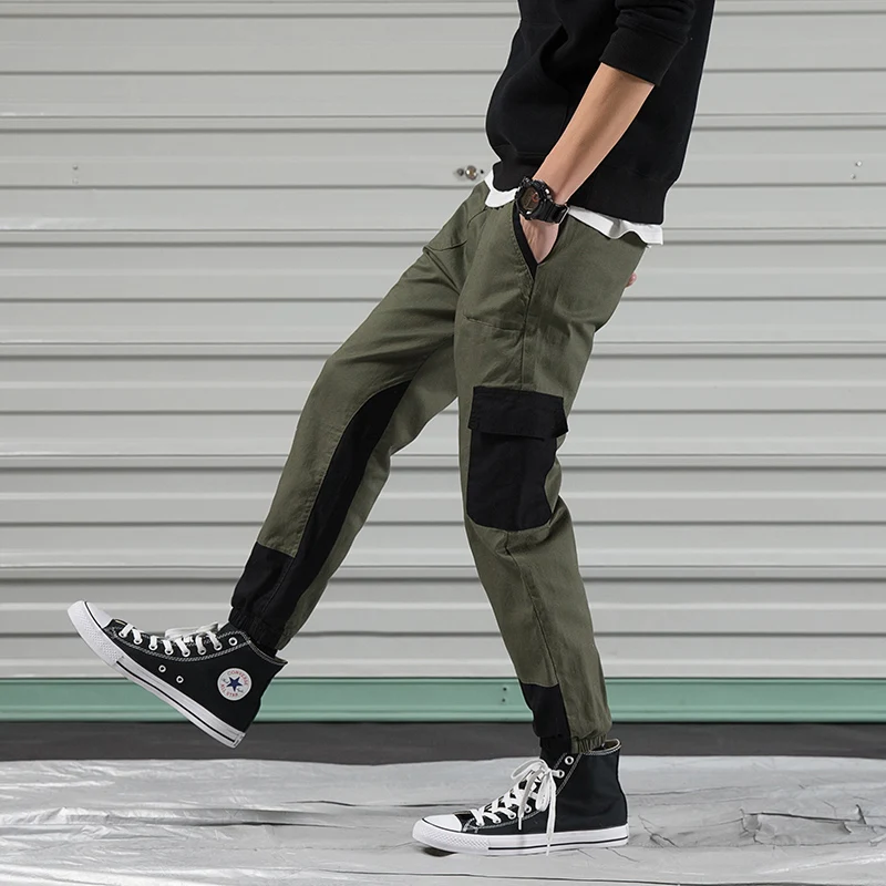 

2019 Hip Hop Streetwear Khaki Pants Joggers Pants Splice Cargo Casual Male Tatical Big Pockets Spring Autumn Pantalon Homme