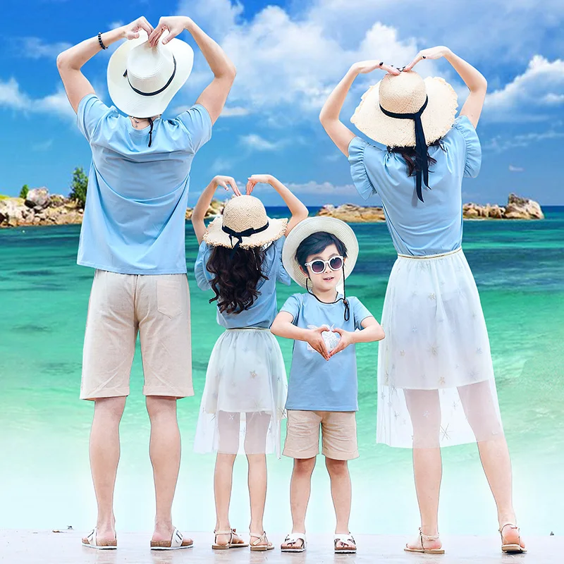 Лето 2019 Новые одинаковые комплекты для семьи мамы и дочки хлопок Юбка из сетчатой