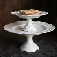 white ceramic dinner plate retro hollow display plate tall cake dessert plate craft carving home living room decoration tray