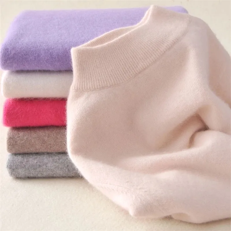 

Autumn Winter Women Cashmere New Vintage Half Turtleneck Long Sleeve Sweaters Plus Size Loose Knitted Pullovers Female Knitwear