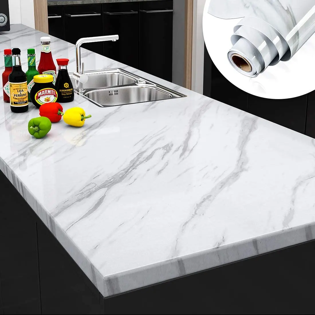 

60cmx5M Home PVC Self-Adhesive Marble Wall Sticker Waterproof and Oilproof Kitchen Bedroom Bathroom Table Countertop Wallpapers