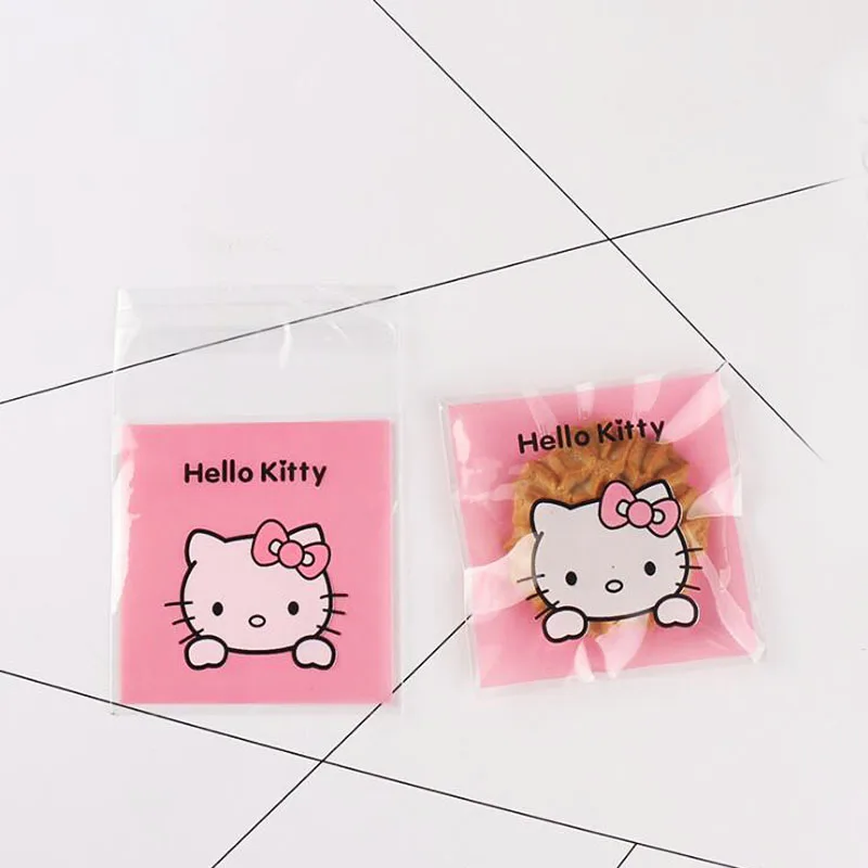 100 шт hello kitty домашняя прозрачная сумка самоклеящиеся пакеты печенье конфеты
