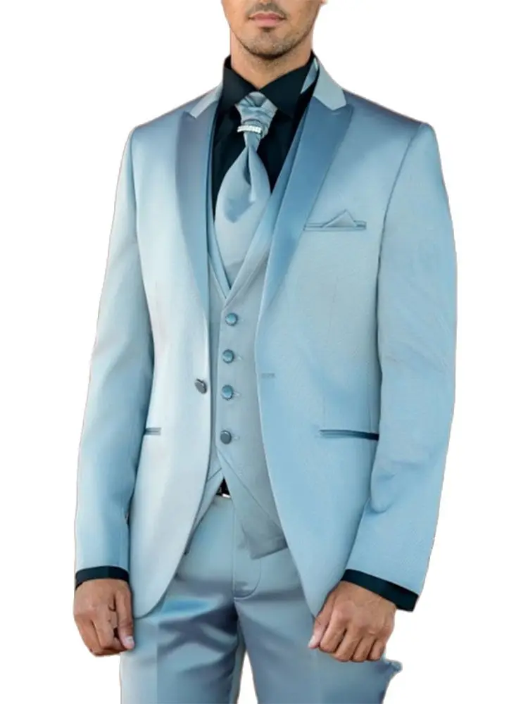 

Новое поступление 2022, светло-голубой блестящий атласный мужской костюм, индивидуальный пошив, блейзер для свадьбы, пиджак с лацканами, одеж...