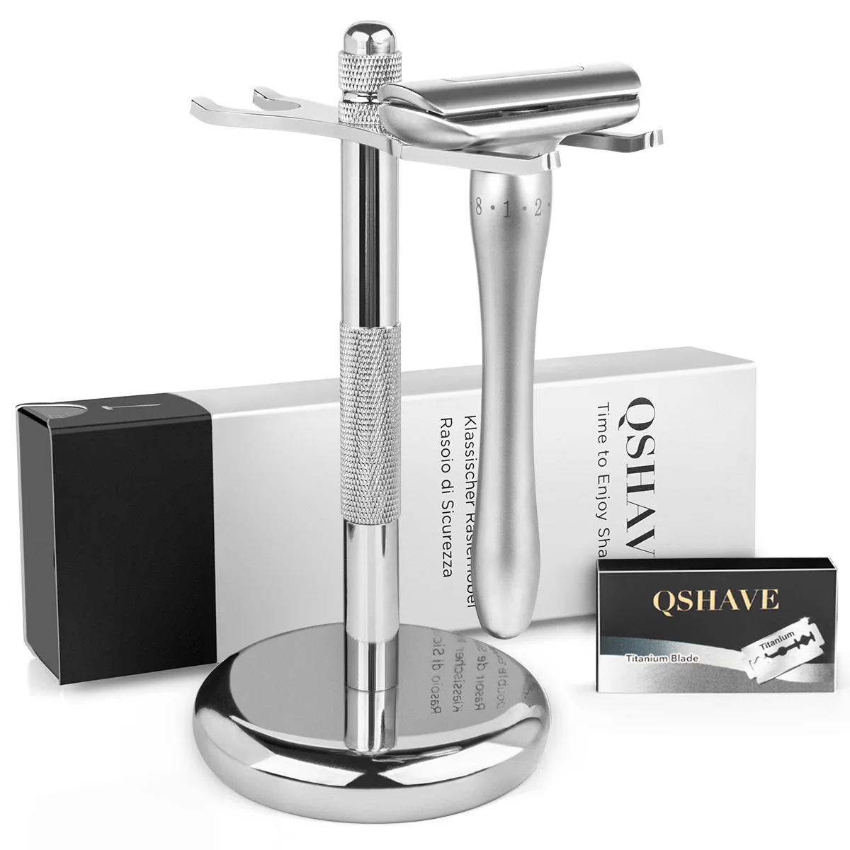 QShave Регулируемая Безопасная бритва с магнитной крышкой 1 бритва 1 держатель бритвы и 5 лезвий - изображение