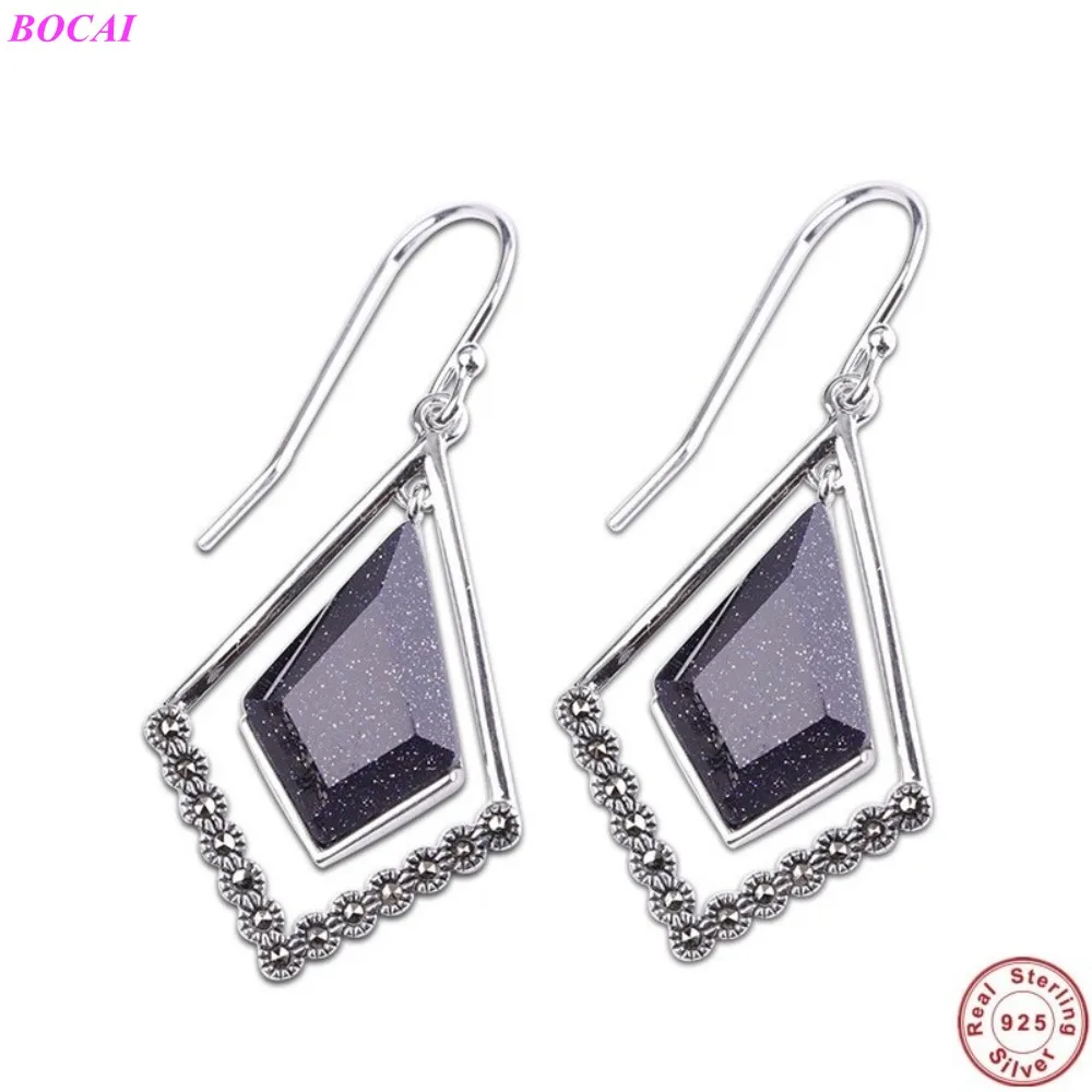 

Bocai S925 стерлингового серебра серьги для женщин в стиле ретро марказит красный корунд новые модные популярные женские тайские серебряные се...