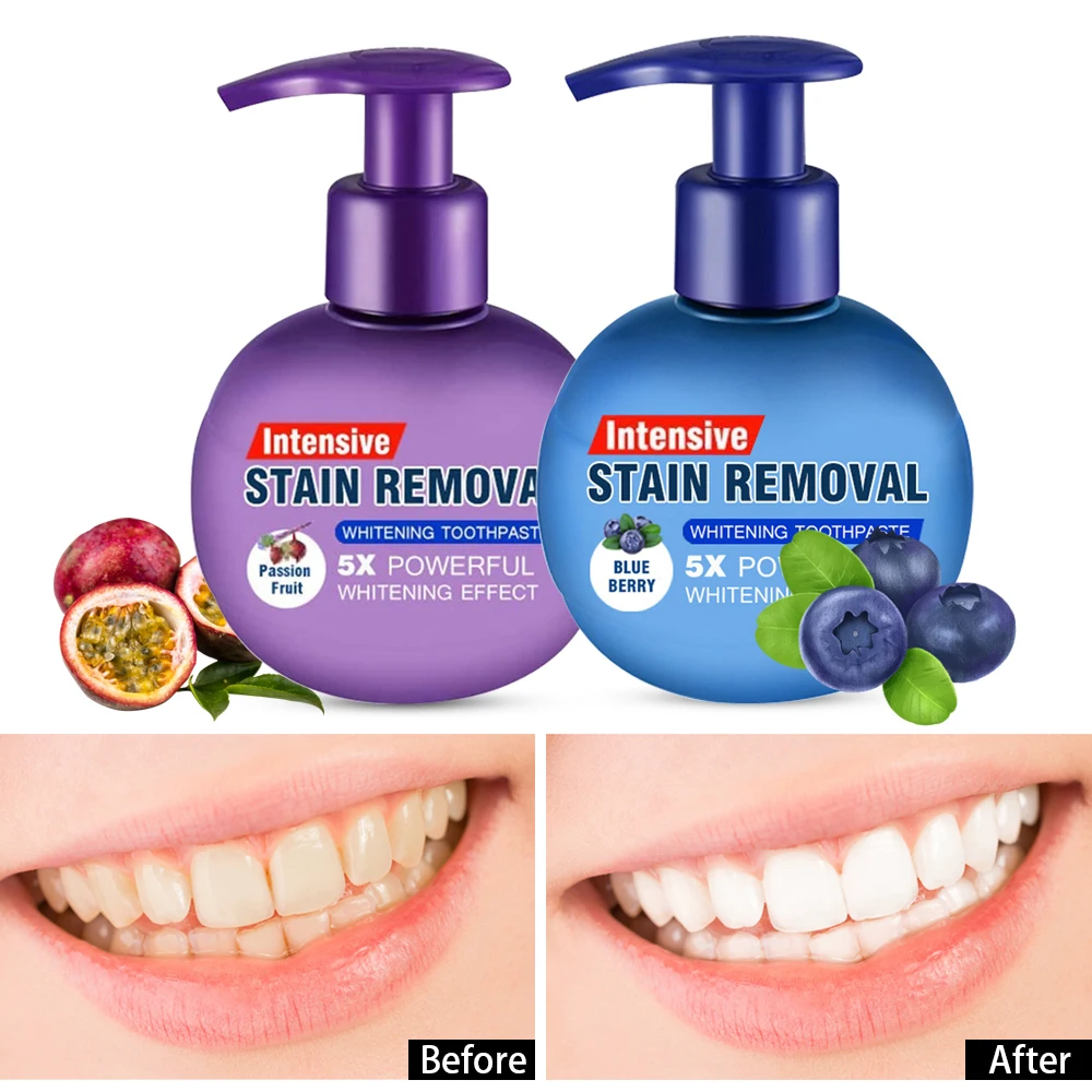 

Stain Removal Soda Toothpaste Whitening Teeth Oral Hygiene Dental Care Passion Fruit Blueberry Gums Press Type Tooth paste RU