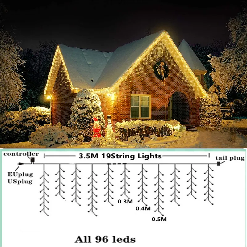 

Decorative Curtains Christmas Ornaments For The House Festoon Led Fairy Icicle Curtain Light 3.5M*0.3/0.4/0.5M Plug Operated