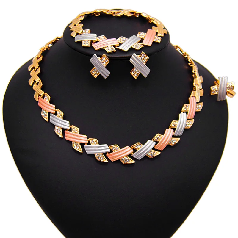 

Yulaili 2020 Hot Sell Fashion 18 Gold Plated X O Jewelry Sets Necklace Earrings Bracelet Ring for Women Jewellery Free Shipping