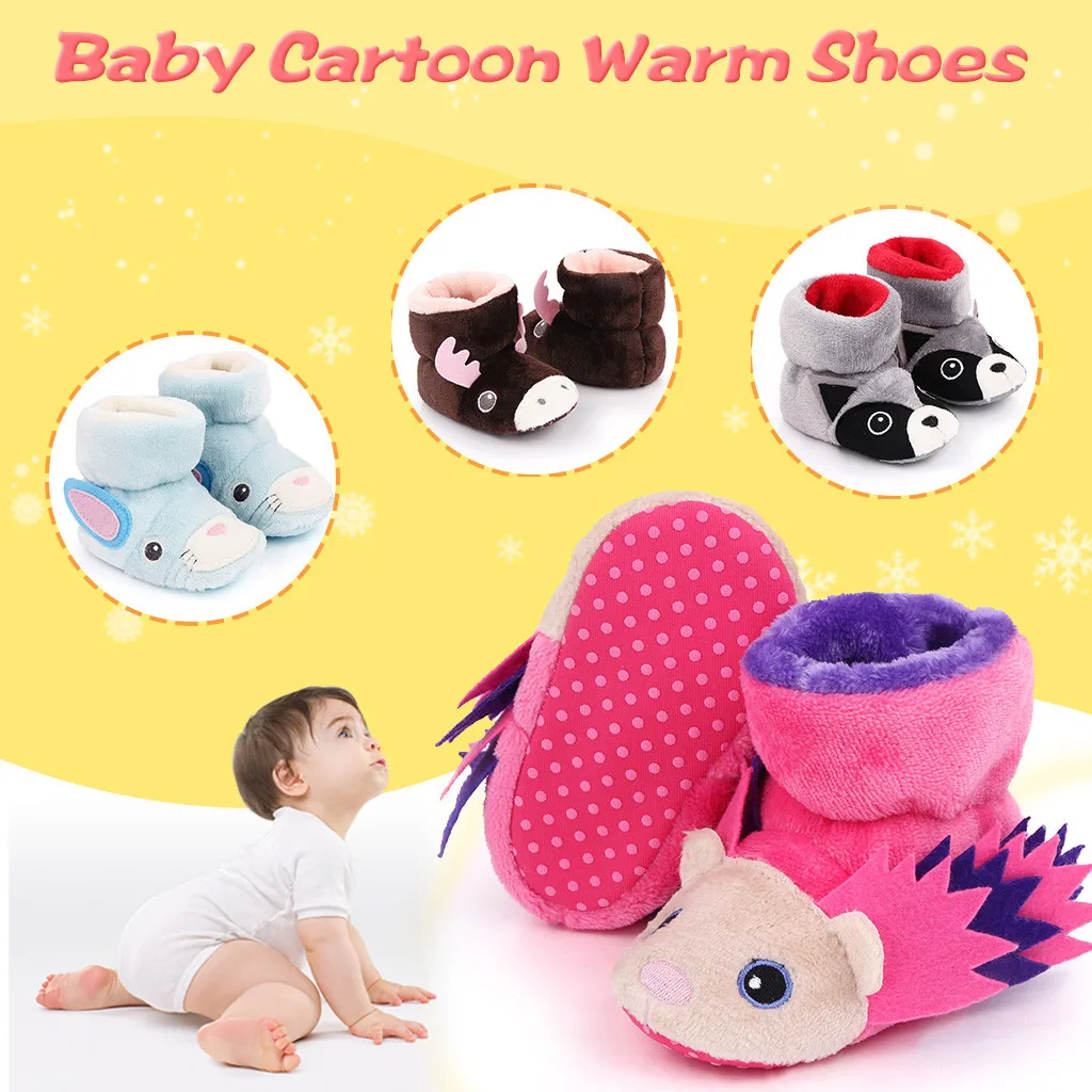 Новая трендовая обувь для новорожденных девочек милая мультяшная теплые зимние
