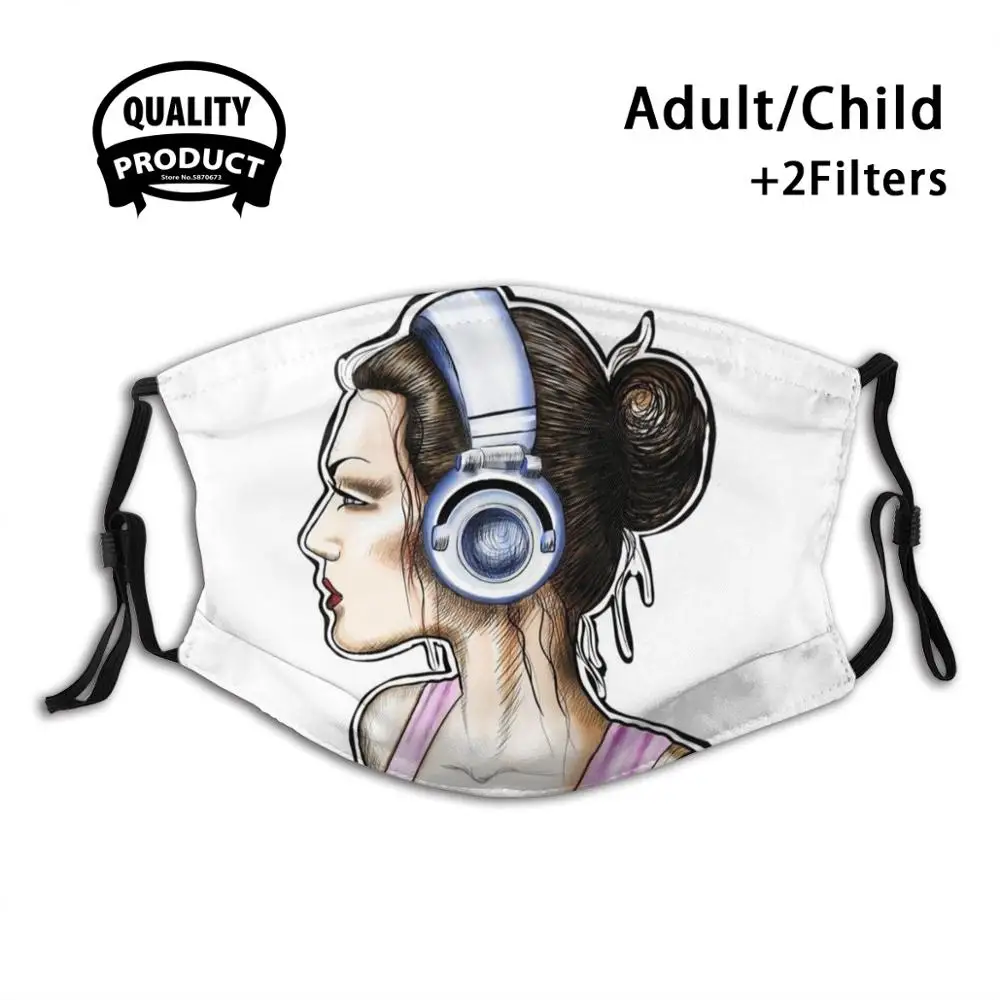 

Music Is My Drug Face Mask Reusable Mouth Mask Washable Filter Anti Dust Face Masks Music Girl Headphones Watercolour Digital