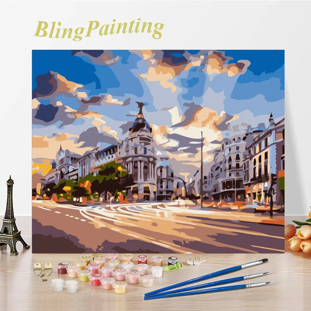 

Spain Madrid City Oil Painting By Numbers On Canvas For Kids Adult Acrylic Picture By Numbers Wall Art Home Decoration DIY Frame