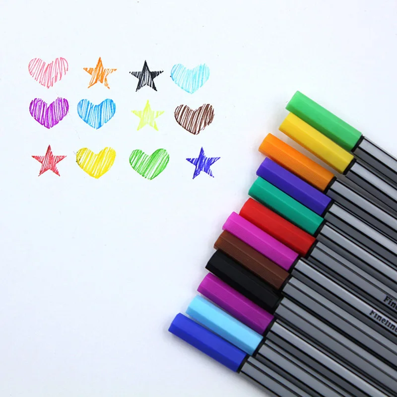 

12 Colors Micron Liner Marker Pens 0.38mm Fineliner Color Pen Water Based Assorted Ink For Painting School Office Art Supplies