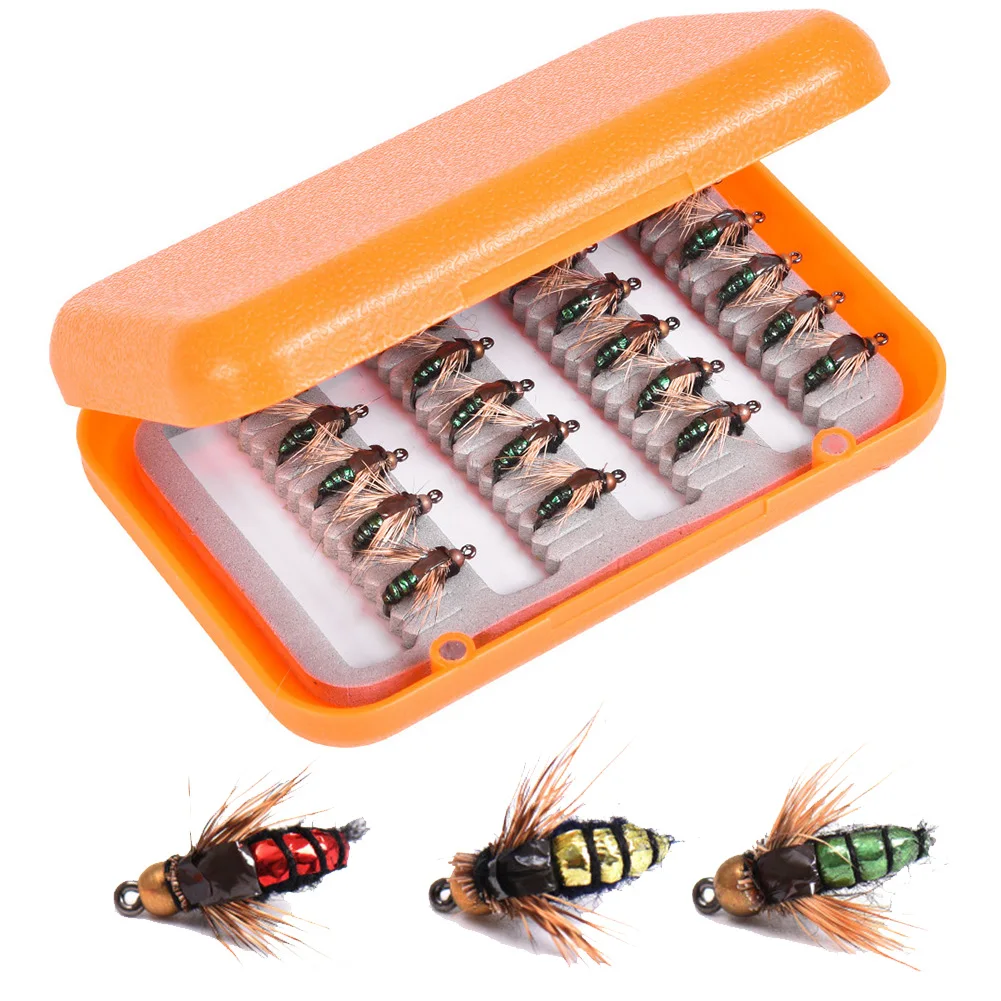 

40pcs/set Bead Fish Lure Fly Hook With Fishing Tackle Box Head Dry Flies Bass Trout Lures Fishhook Pesca Iscas Fishing Accessory