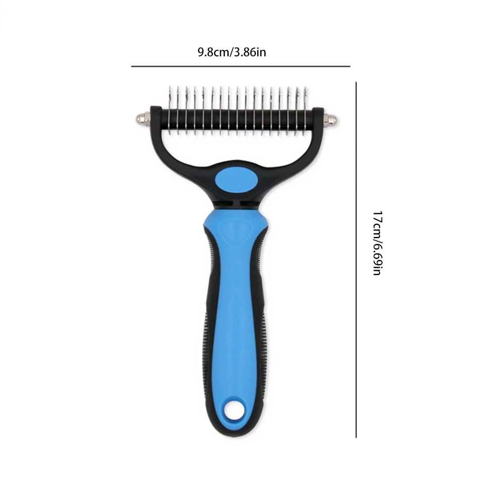 

Pet Dematting Comb Dog Rake Grooming Brush Loosen Wet Dry Double Dided Professional Pet Undercoat Shedding Dogs Comb Tool Blue