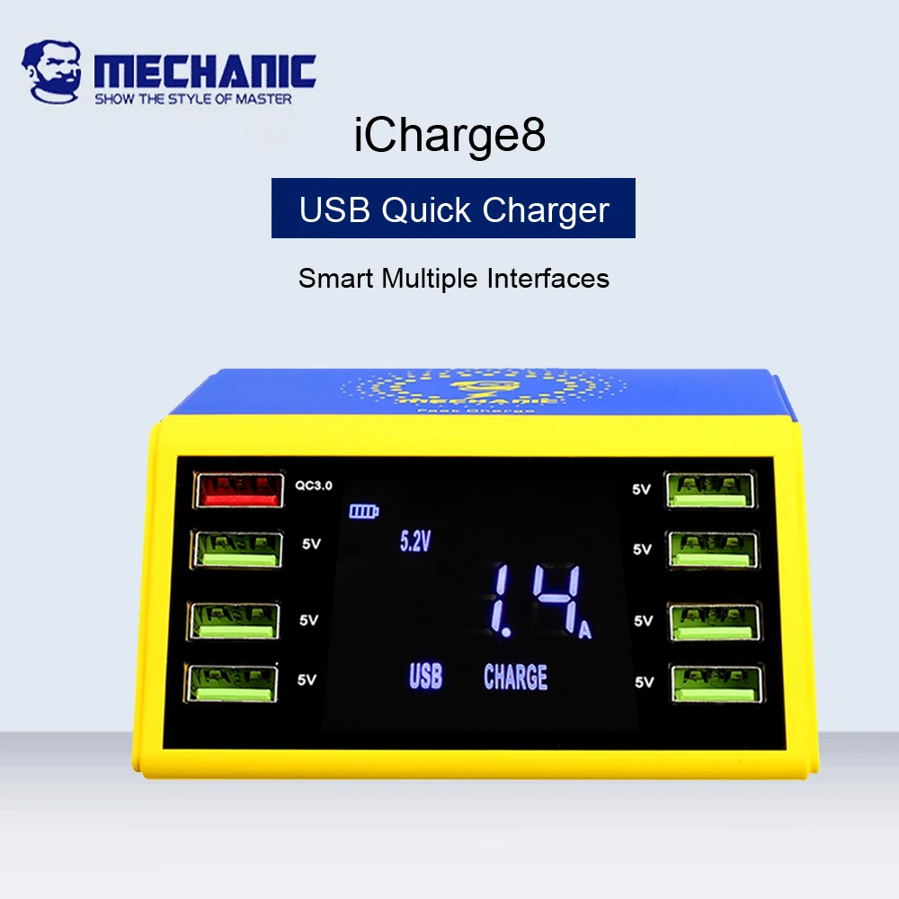 Док станция MECHANIC USB с 8 портами и ЖК дисплеем для быстрой зарядки поддержка QC 3 0