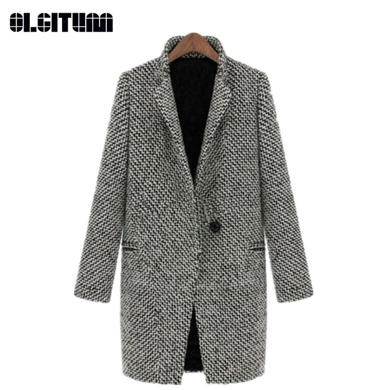 

New 2020 Winter Autumn Plus Size Thicken Warm Jacket Turn-Down Collar Long Loose Slim Woolen Blazer Women Office Woolen Coat