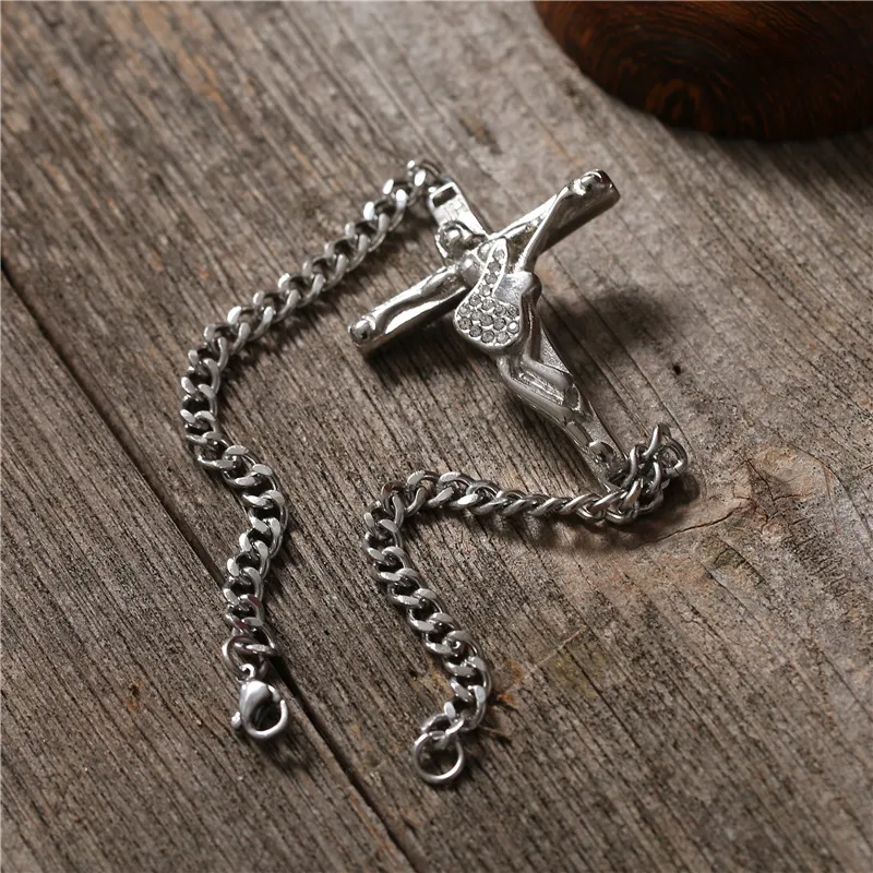 Модный амулетный браслет с крестом на гитаре цепочка из нержавеющей стали Джонни