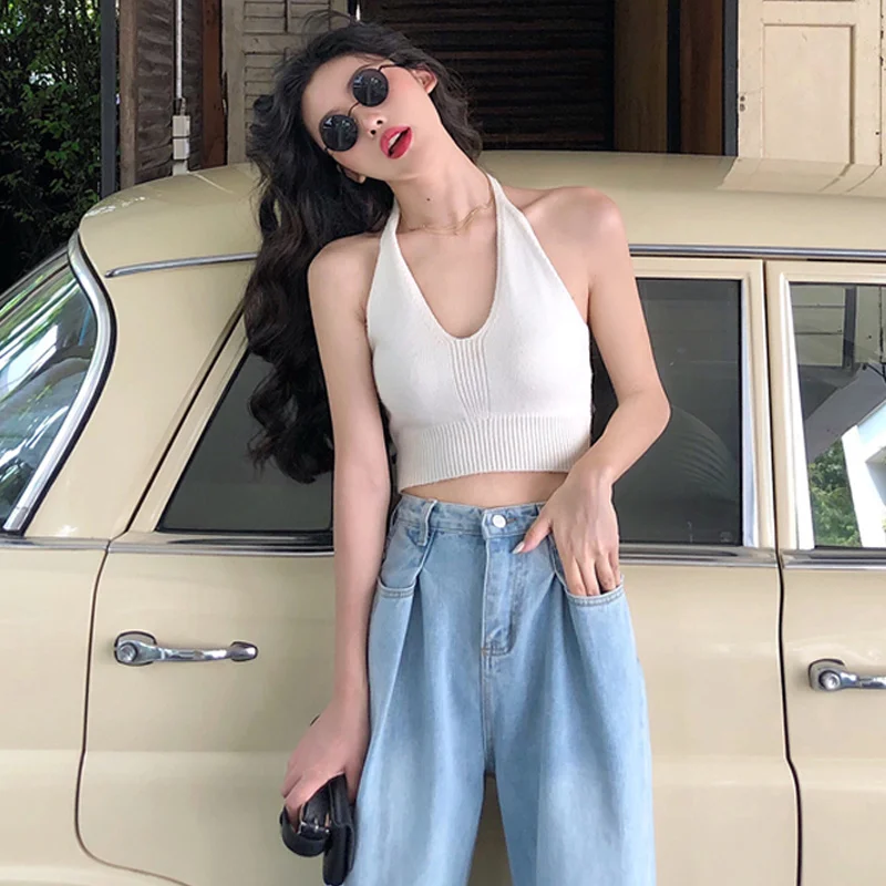 Вязаный жилет на бретелях во французском стиле для женщин летняя верхняя одежда