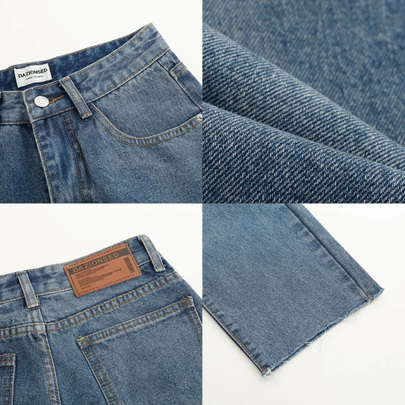 

IEFB Men's Blue Jeans Spring Summer New Burrs Bottoms Denim Ankle Length Pants 2021 Korean Trend Men's Loose Straight Trousers