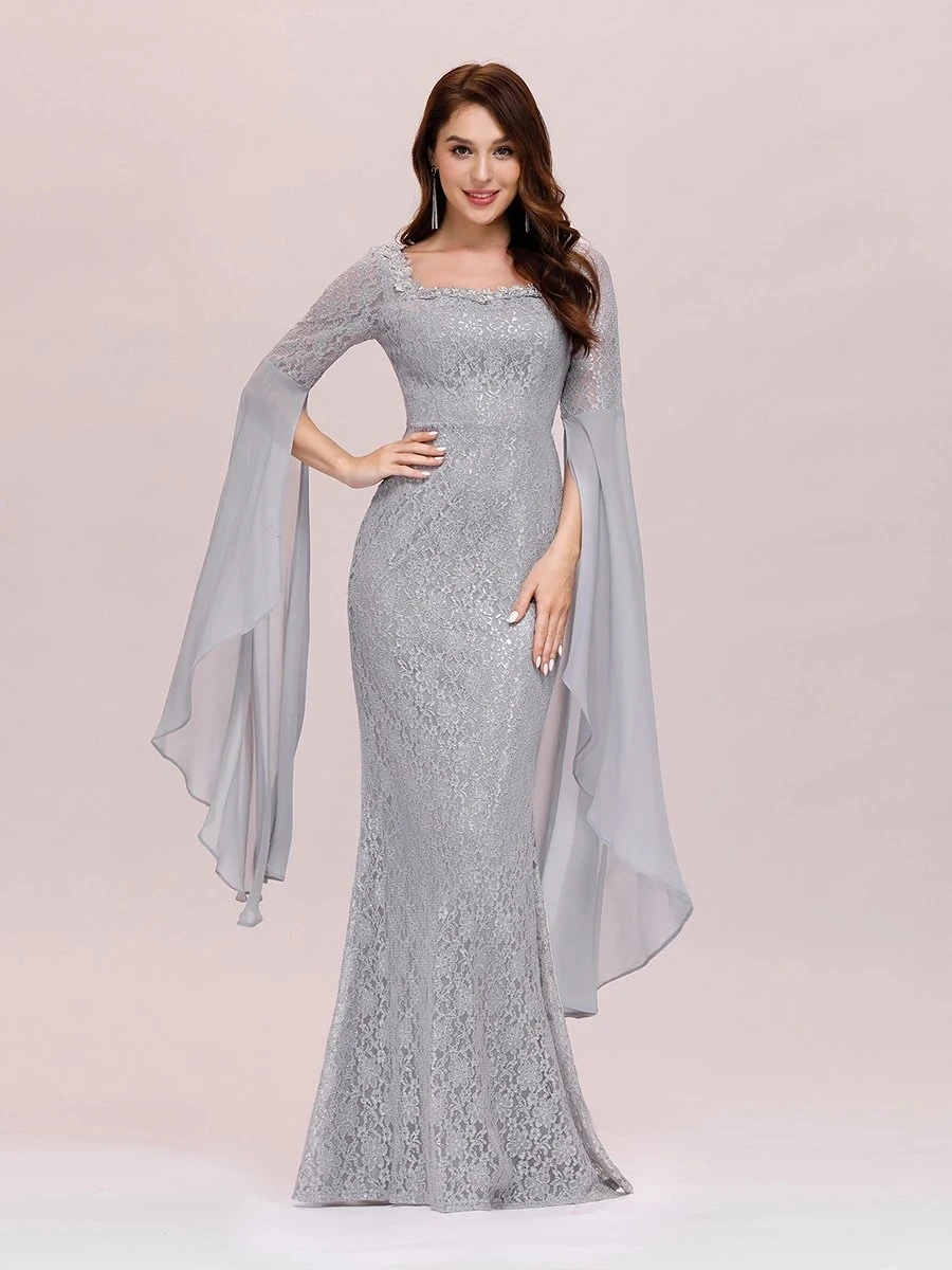

Stylish Fishtail Square Neckline Wholesale Prom Dress with Angle Sleeves