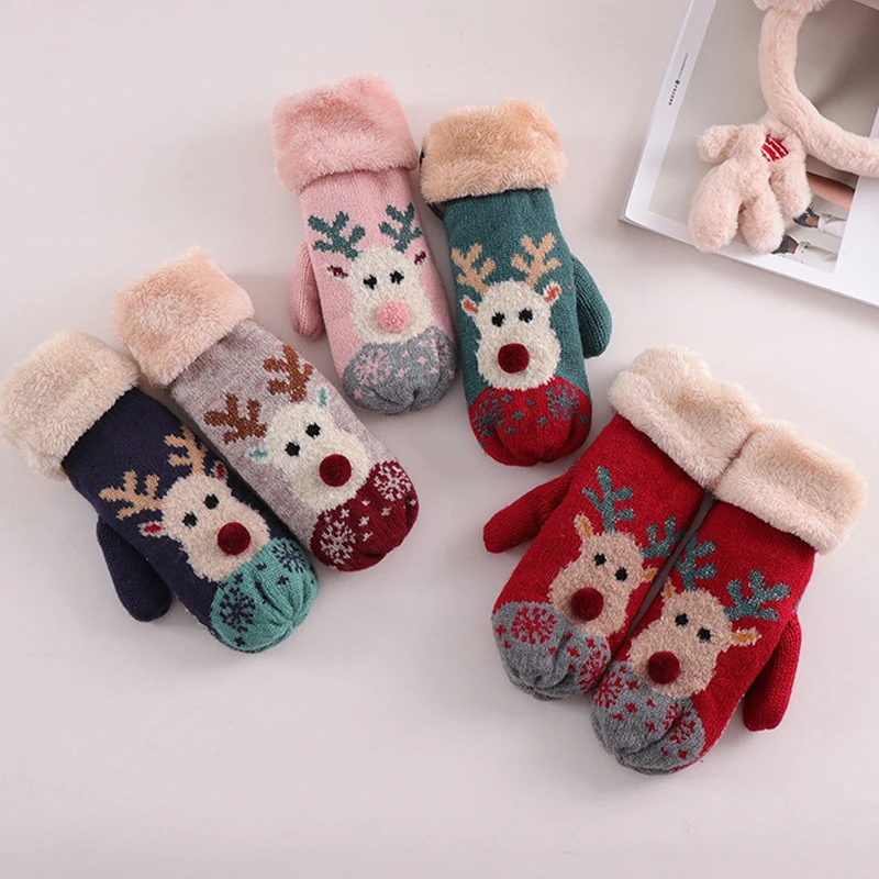 

1 пара рождественских теплых зимних плюшевых перчаток, перчатки для улицы для женщин, перчатки, перчатки, товары вечерние, вязаные варежки, плюшевые искусственный мех