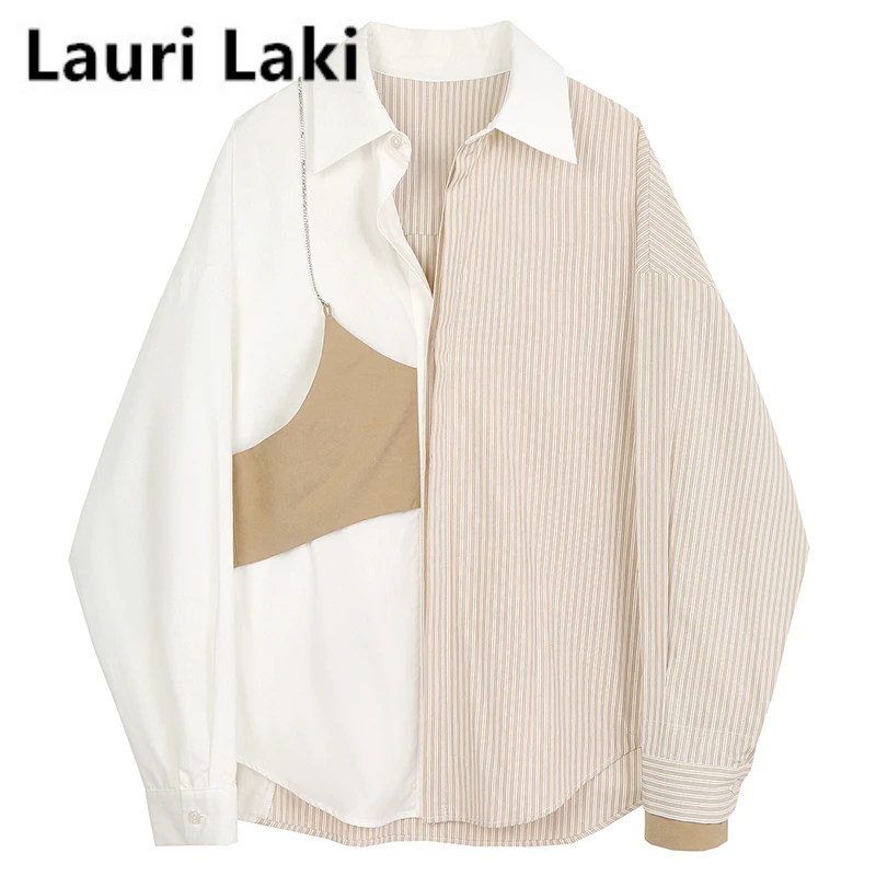 Женская винтажная блузка Lauri Laki, Элегантная блузка в полоску с длинным рукавом, большие размеры, осень 2020